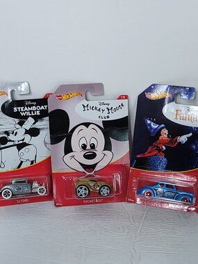 Hot Wheels '40 Ford 32' Car Disney Fantasia Mickey Mouse Rocket Lot Of 3 Bent